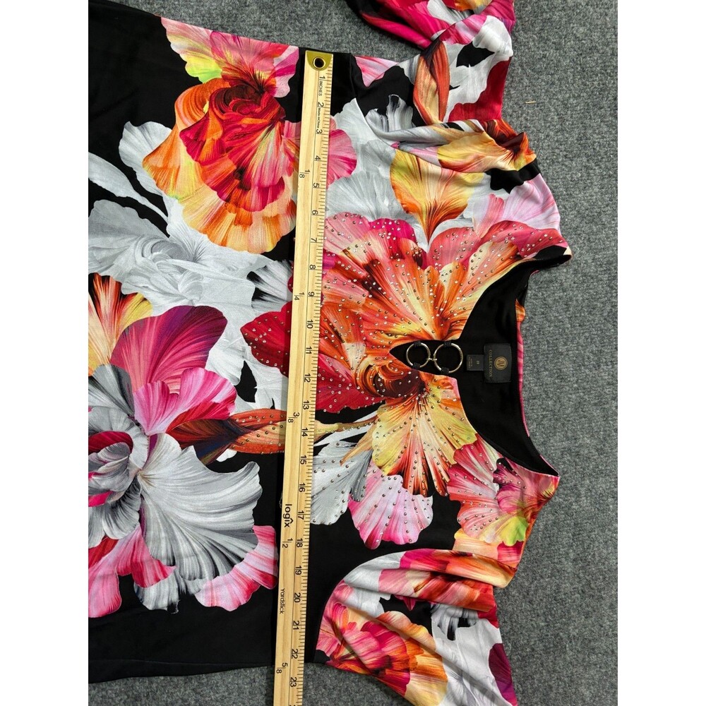 JM Collection Top Womens 2 X Black Floral Long Sleeve Rhinestones Blouse - Picture 5 of 6
